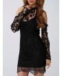 Cold Shoulder Lace Long Sleeve Stand Collar Women Dress