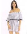 Women Sexy Off-shoulder Stripe Backless Loose Half Sleeve Mini Dress