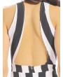 Women Sexy Stripe Halter Hollow Pleated Backless Sleeveless Mini Dress